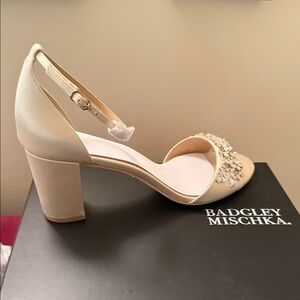 Badgley Mischka Cream Block Heel with Embellishments